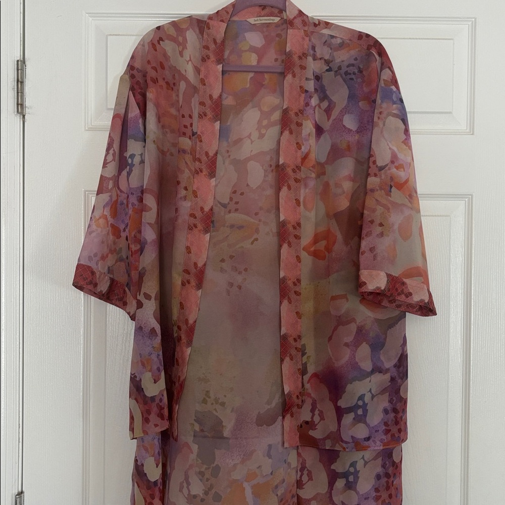 Soft Surroundings Watercolor Open Front Kimono Top Layered Size Small